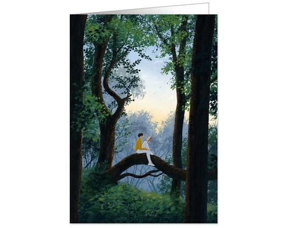 Karte Quire Mann liest auf einem Baum ein Buch