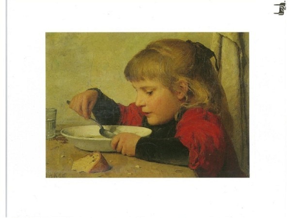 Karte Reiter Anker Albert Suppe essendes Mädchen
