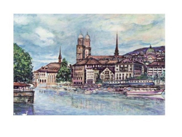 Karte Elite Cards Zürich A5 Blick vom See mit Grossmünster