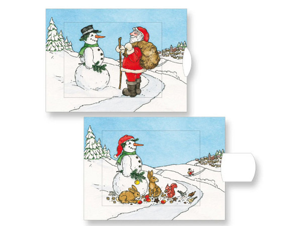 Weihnachtskarte Die Lebende Karte Weihnachtsmann begegnet Schneemann