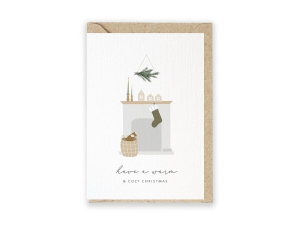 Weihnachtskarte Emi Grafikstudio Cheminée A6 hoch weiss
