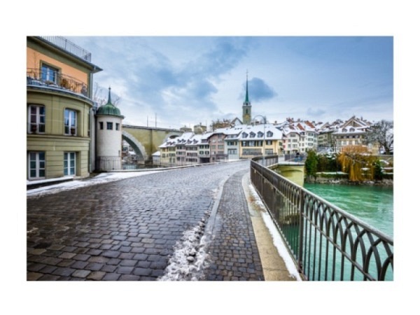 Winterkarte Bern Unterorbrücke mit Nydeggkirche