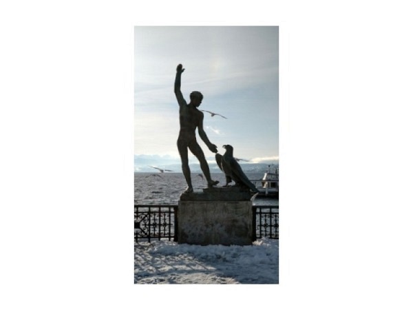 Winterkarte Zürich Ganymed Skulptur Bürkliplatz