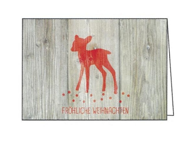 Weihnachtskarte Gollong Doppelkarte rotes Reh auf Holz