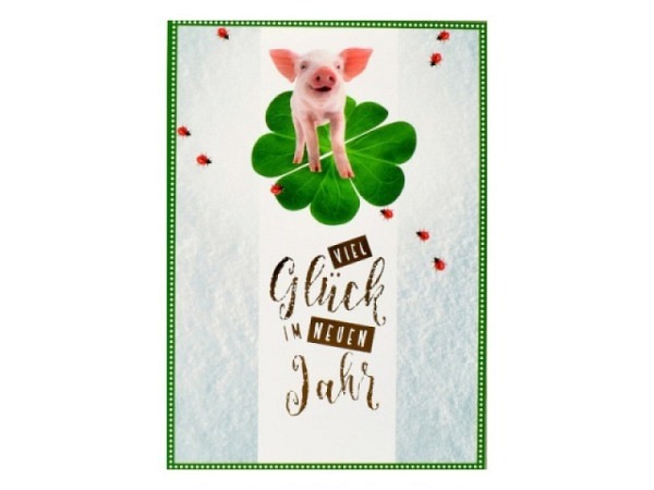 Neujahrskarte ABC Kleeblatt und Schwein 5Stk 