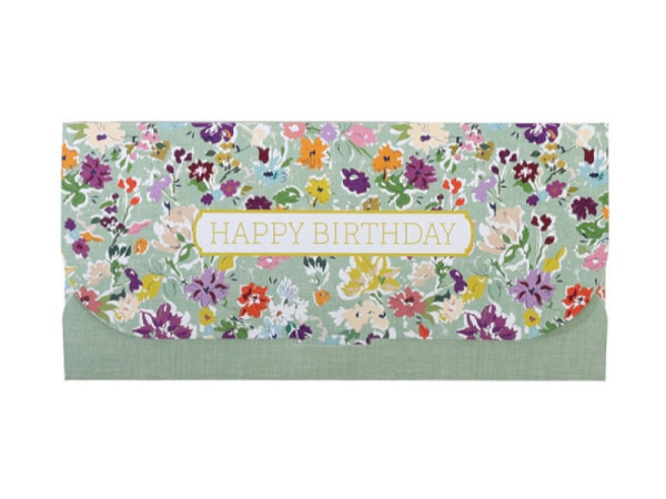 Geschenkumschlag Artebene Blütenmix Happy Birthday 11x23cm