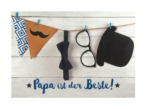 Karte Hartung Wäscheleine mit Fliege, Brille und Hut