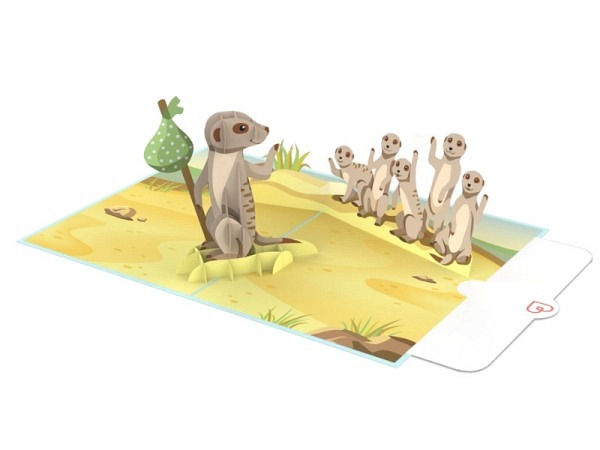 Abschiedskarte Papercrush 3D Pop-Up Card Erdmännchen