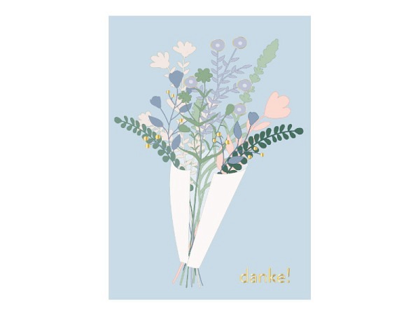 Postkarte Tony Starck Blumenstrauss danke! blau