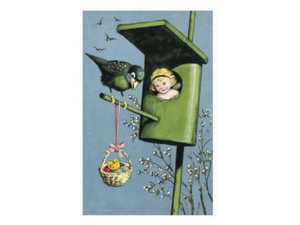 Postkarte Ludom Edition Kind im Vogelhaus