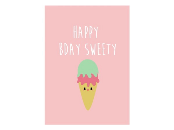 Postkarte Inktvis Happy Bday Süsse Eiscreme rosa
