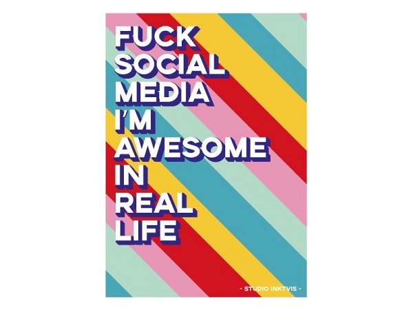 Postkarte Inktvis Fuck Social Media Regenbogen A6