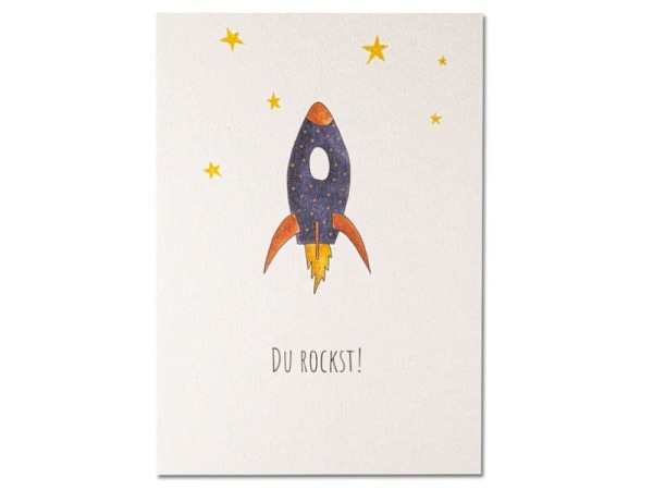 Postkarte Keitcards Du rockst. Weisse Postkarte aus hochwertigem Naturkarton