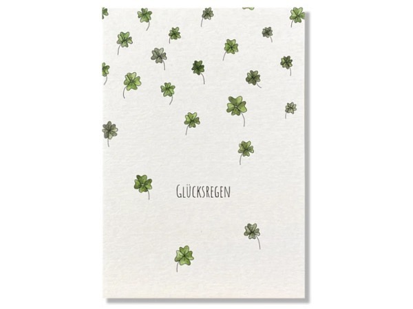 Postkarte Keitcards Glücksregen. Weisse Postkarte aus hochwertigem Naturkarton