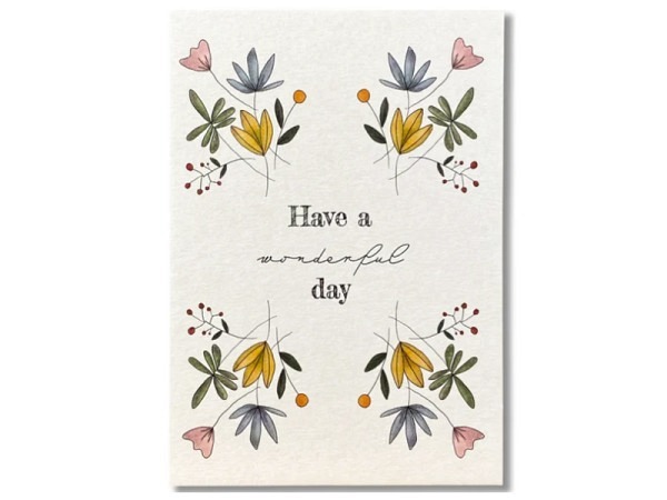 Postkarte Keitcards Have a wonderful day. Weisse Postkarte aus hochwertigem Naturkarton