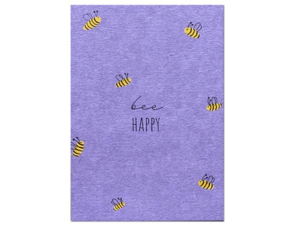 Postkarte Keitcards bee Happy. Violette Postkarte aus hochwertigem Naturkarton