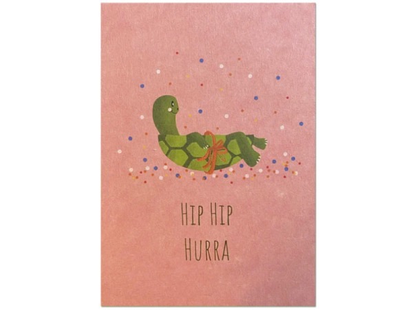 Postkarte Keitcards Hip hip hurra. Pinke Postkarte aus hochwertigem Naturkarton