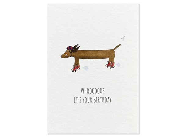 Postkarte Keitcards Whoooooop it's your Birthday. Weisse Postkarte aus hochwertigem Naturkarton