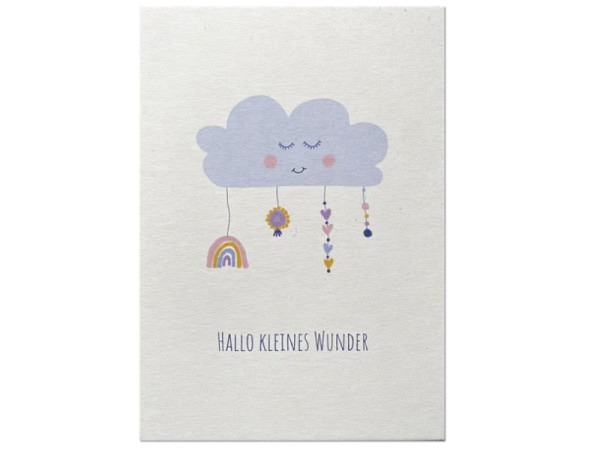 Postkarte Keitcards hallo kleines wunder. Weisse Postkarte aus hochwertigem Naturkarton