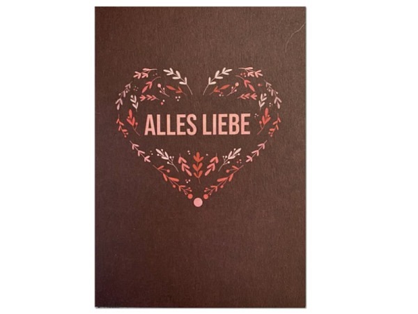 Postkarte Keitcards alles Liebe. Dunkelrote Postkarte aus hochwertigem Naturkarton