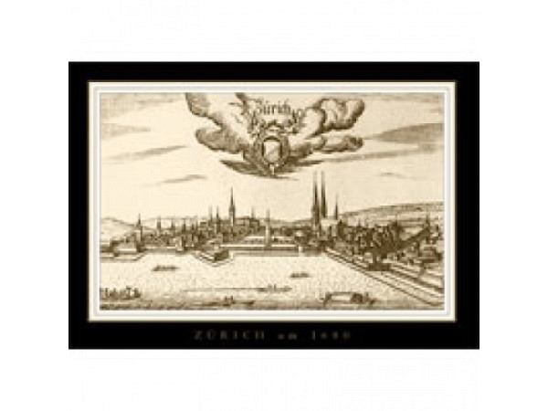 Postkarte Zürich A6 eine Zeichnung von der Stadt Zürich im Jahr 1680