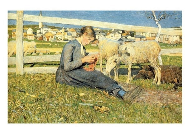 Postkarte Reiter Kunstkarten Segantini Giovanni strickendes…