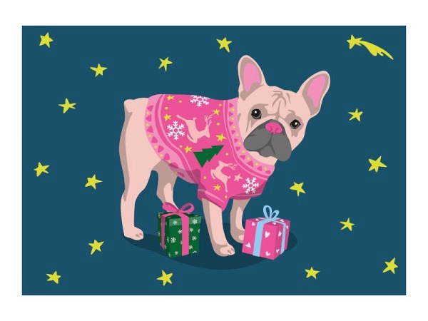 Postkarte luminous Winter Bulldogge