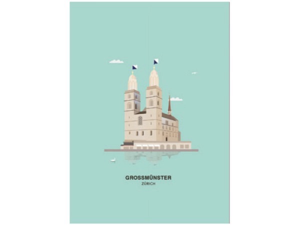 Postkarte Ykoons Zürich Minimal A6 Grossmünster