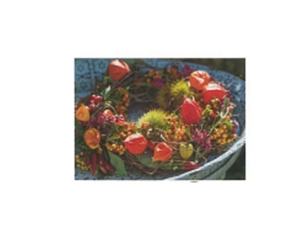 Postkarte Art Bula 10,5x14,8cm Herbstkranz in Tonne