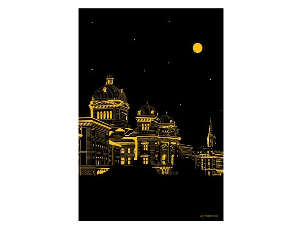 Postkarte Artfoxdesign Bern A6 Ir Nacht
