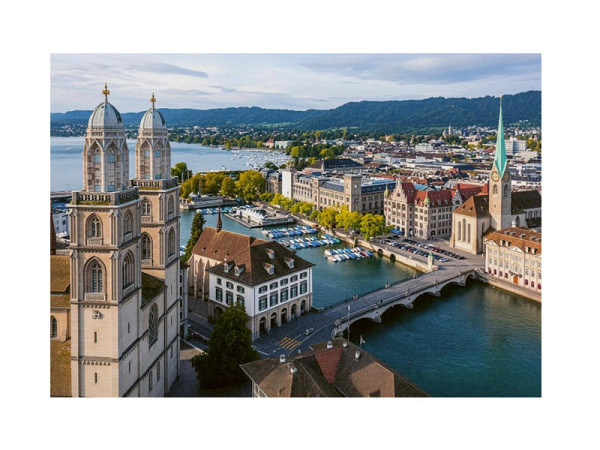 Postkarte Zürich A6 Altstadt an der Limmat