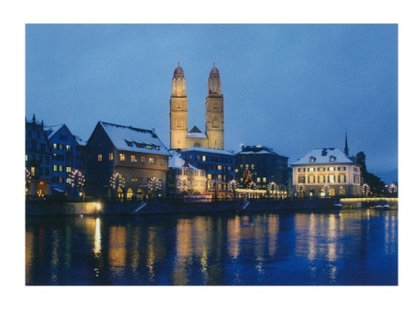 Postkarte Zürich A6 Limmatquai mit Grossmünster