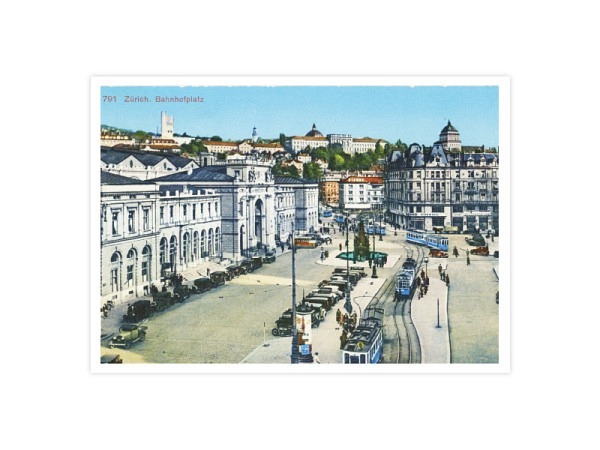 Postkarte Zürich Historischer Bahnhofplatz, 10,5x14,8cm