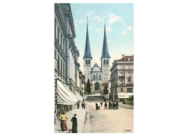 Postkarte Found Image Luzerner Strasse mit Hofkirche St. Leodegar