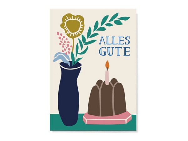 Postkarte family tree Gugelhupf Alles Gute