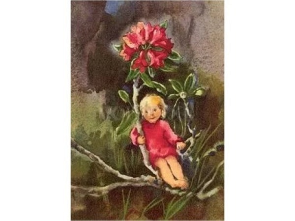 Postkarte Kunstverlag Mili Weber Alpenrosen-Kind, 10,5x14,7cm