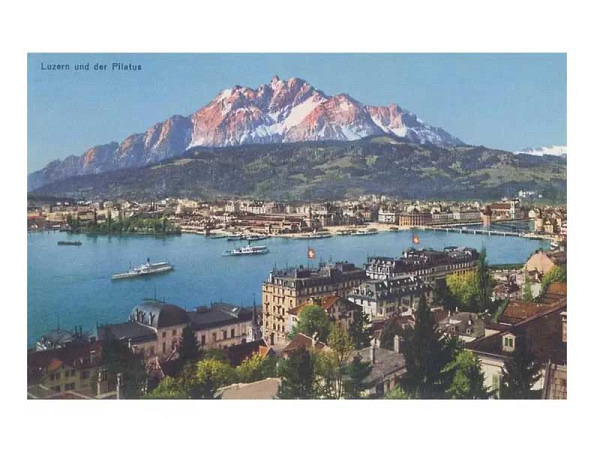 Postkarte Found Image Luzern mit Pilatus im Hintergrund