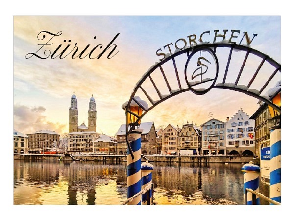 Postkarte Zürich A6 Grossmünster vom Storchen