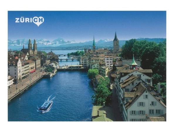 Postkarte Zürich A6 Zürichsee mit Blick auf die 3 Kirchen Grossmünster, Fraumünster und St. Peter