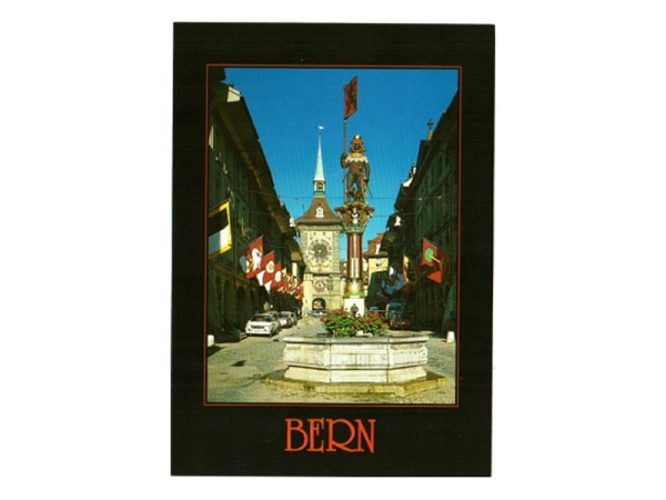 Postkarte Wefo-Verlag Bern Zähringerbrunnen und Zeitglockenturm