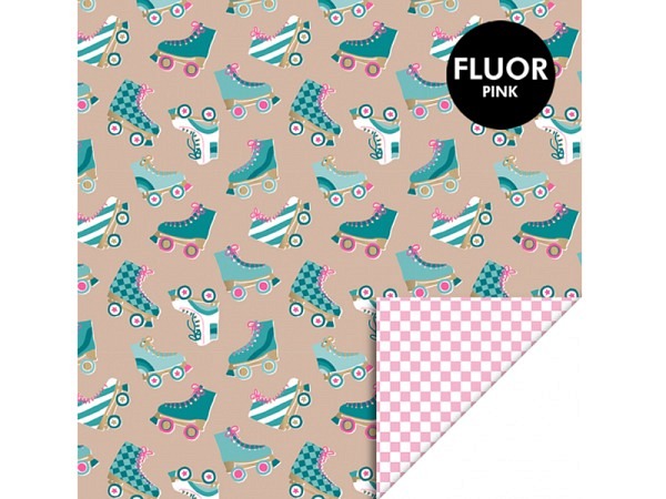 Geschenkpapier HOP Roller Skates Nude Check Blush Pink 70cm x 3m Rolle