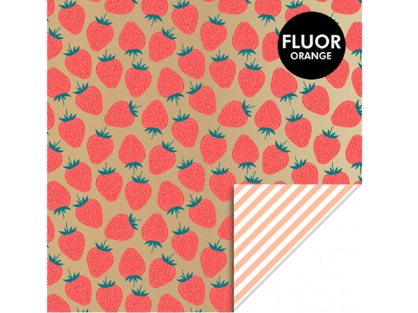 Geschenkpapier HOP Strawberry Gold Fluor Orange 70cm x 3m Rolle