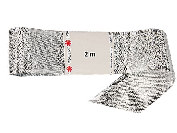 Geschenkband Präsent Prag silber, glänzendes Band 25mmx2m