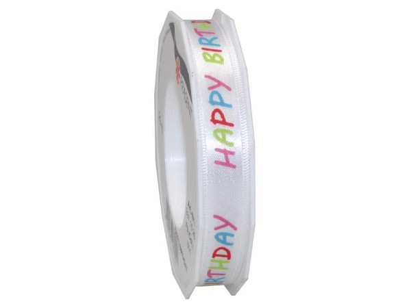 Geschenkband Präsent Happy Birthday 15mmx20m weiss