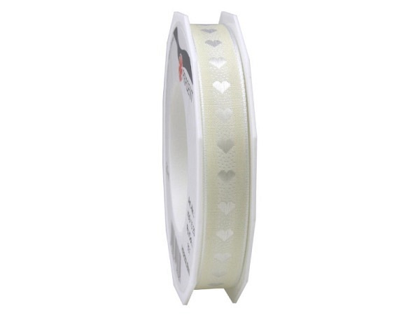 Geschenkband Präsent Herzilein 15mx20m crèmefarben
