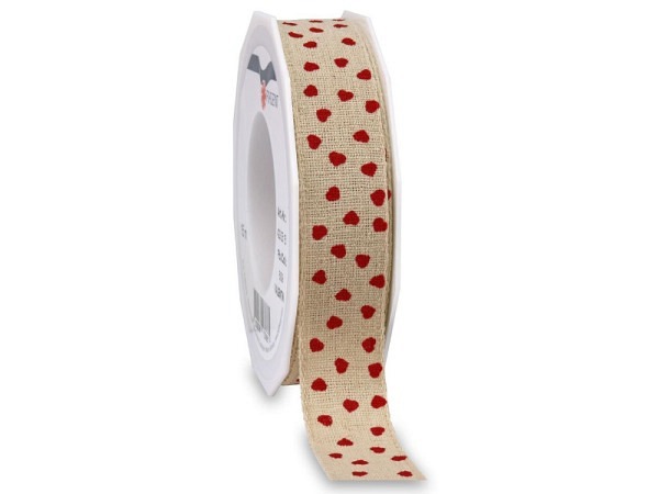Geschenkband Präsent Leinenband Valentin 25mmx15m Herzen