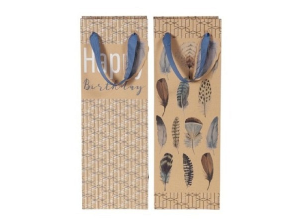 Flaschentasche Artebene Kraftpapier Feder 12x35x8cm 2er Set