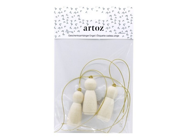 Geschenksanhänger Artoz Engel 3er Set, Engel aus Holz, mit goldigem Garn zum Befestigen