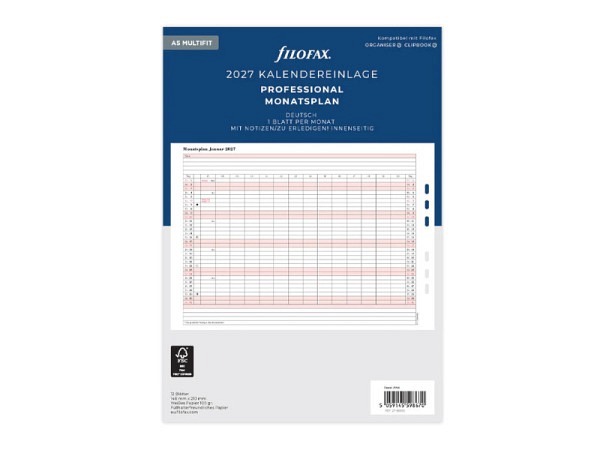Einlage Filofax A5 Size Monatsplaner Professional 2027
