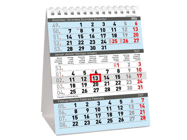 Tischkalender Simplex 3-Monatskalender, 12.5x15.5cm
